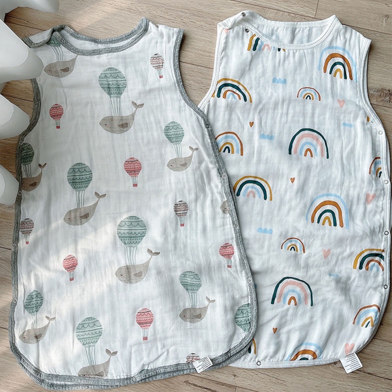 Túi Ngủ Bằng Vải Gạc Cotton Tre 4 Lớp Không Tay Có Thể Mặc Ngủ Cho Bé