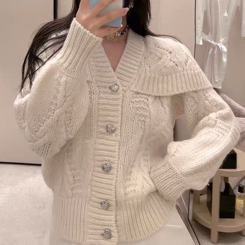 Áo khoác len cardigan thiết kế trùm tay cúc tim Ulzzang tiểu thư sang chảnh cao cấp siêu xinh ❤️