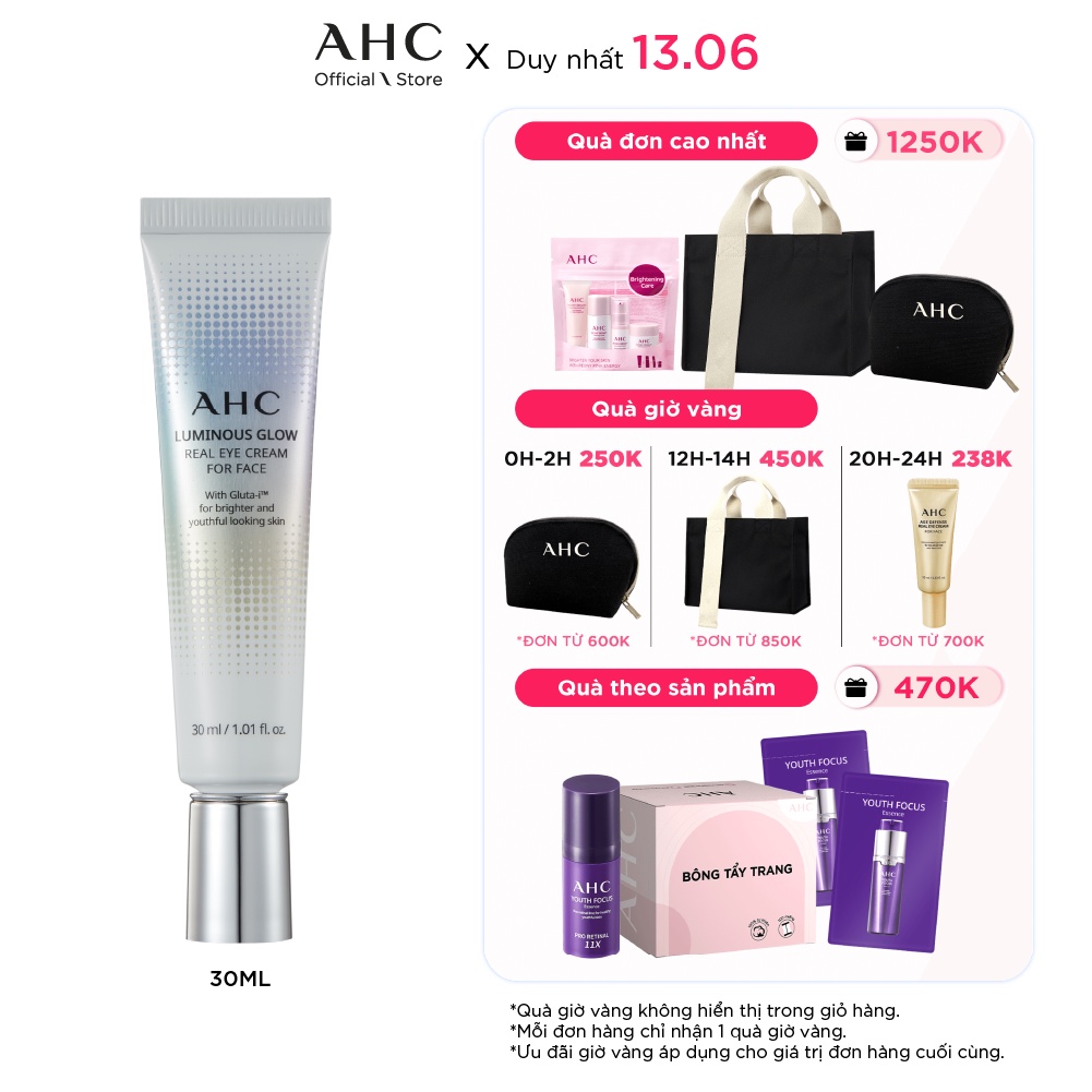 [Mã COSAHCBD giảm 10% đơn 600K] Kem dưỡng mắt AHC Luminous Glow Eye Cream for Face 30ml