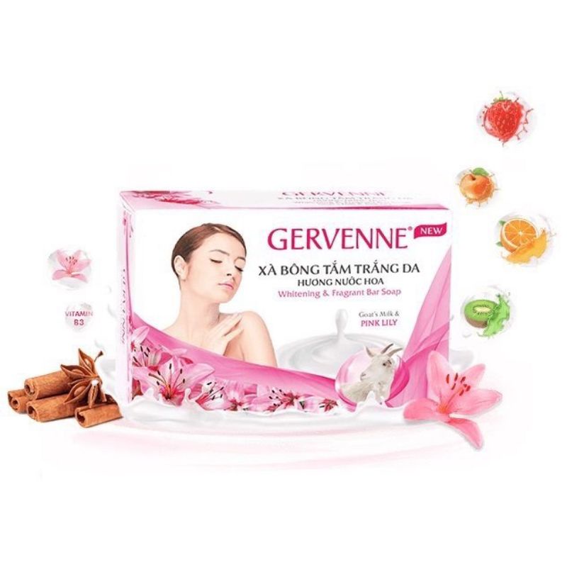 Xà bông tắm Gervenne cục (120g) hương nước hoa Lily, xà phòng tắm Gervenne trắng da