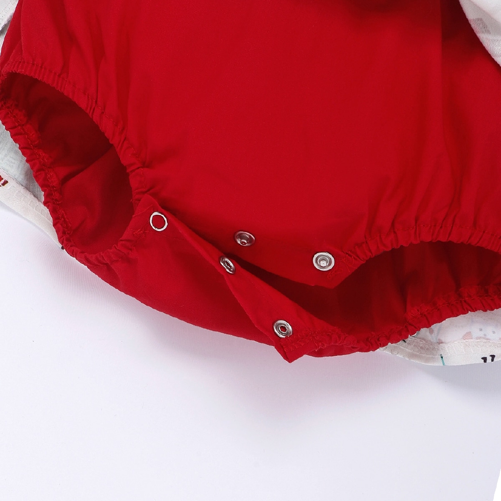 Bộ Áo Liền Quần Họa Tiết Giáng Sinh + Băng Đô Thời Trang Cho Bé Gái