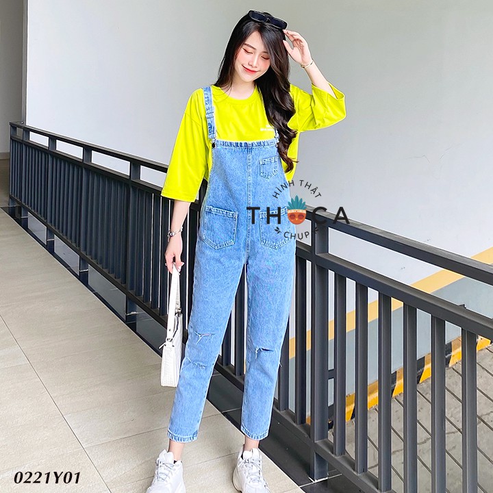 Quần yếm jean dài 2 túi trước kiểu rách xanh THOCA HOUSE cá tính, năng động và trẻ trung cho bạn nữ | BigBuy360 - bigbuy360.vn