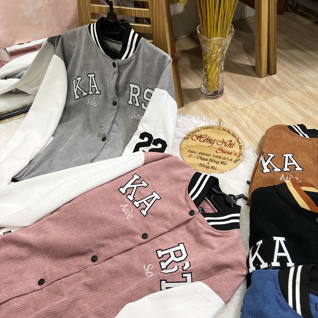 Áo Khoác Bomber Thêu KARST 22 Chất Nhung Tăm Cao Cấp Ulzzang Unisex Dáng Rộng Nam Nữ