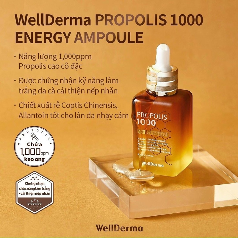 Tinh Chất Keo Ong WellDerma Propolis 1000 Phục Hồi Chống Lão Hóa Thế Hệ Mới, làm dịu và bổ sung độ ẩm cho da