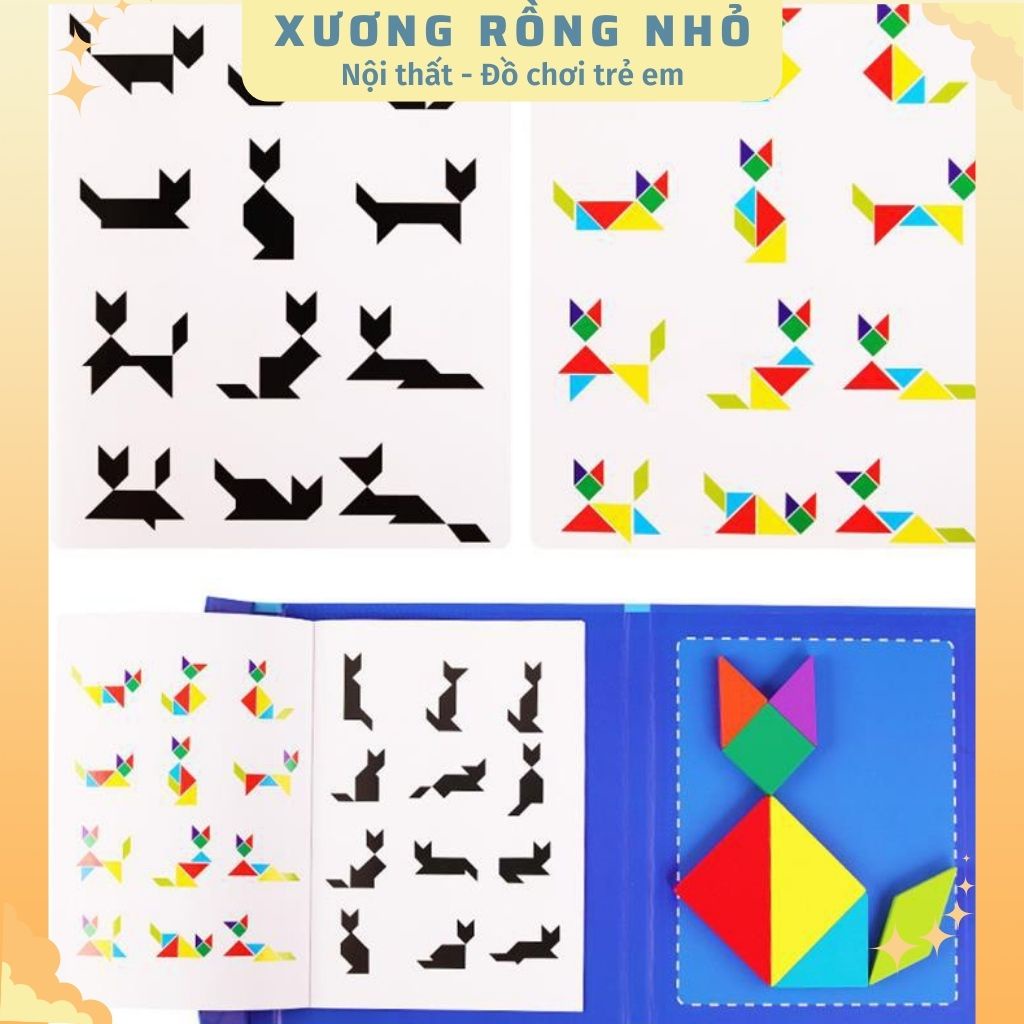 Đồ chơi tangram có nam châm - xếp hình trí uẩn kèm hướng dẫn cùng bé sáng tạo - Xương Rồng Nhỏ
