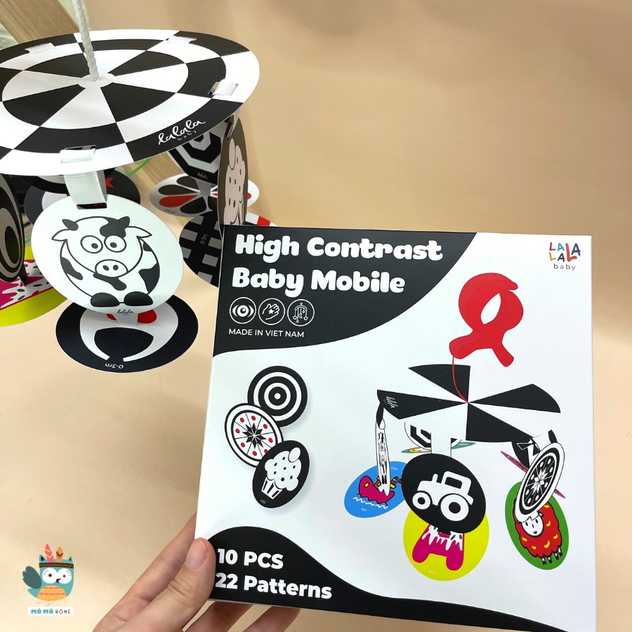 Bộ treo cũi nôi đen trắng - màu Lalala Baby, đồ chơi treo kệ chữ A kích thích thị giác cho bé, giáo dục sớm - Hobi Store