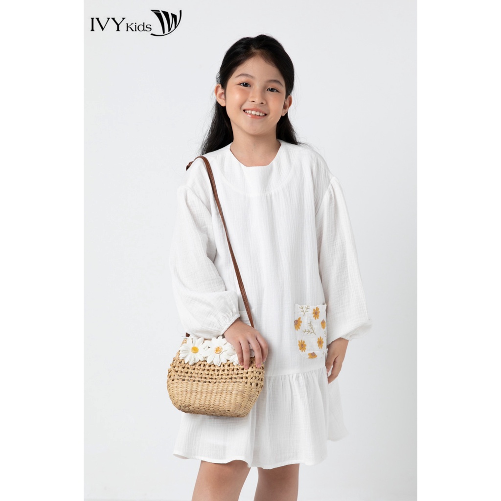 Đầm xòe vải thô bé gái IVY moda MS 48G1386