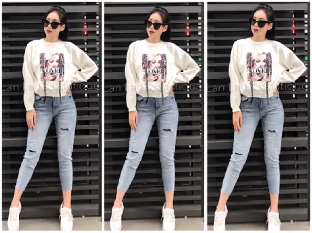 Quần jean dài lưng cao BIGSIZE Lưng siêu cao, Rách vá đắp, co dãn mạnh rẻ đẹp 3956 Molijean