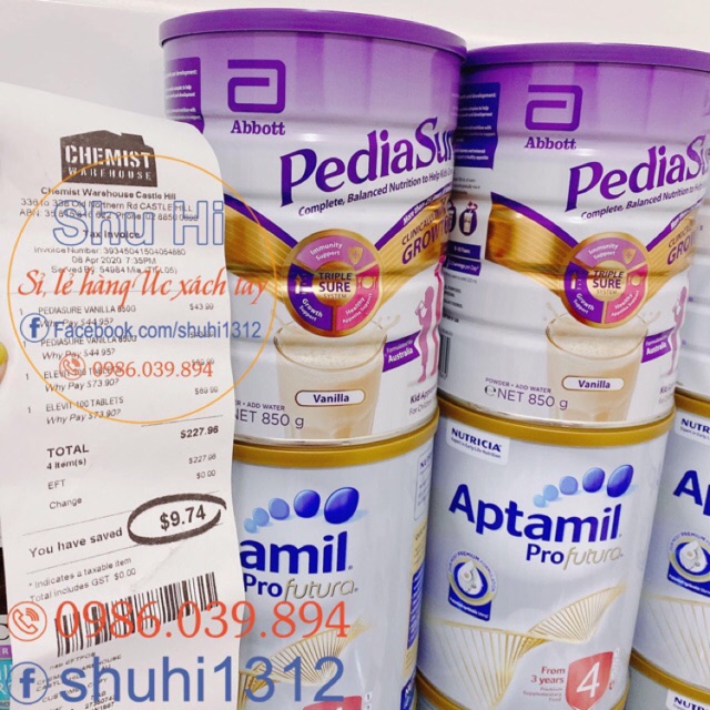 Sữa PediaSure ( Pedia Sure) nắp tím Nội địa Úc 850G