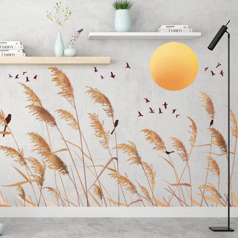 Decal dán chân tường cỏ lau