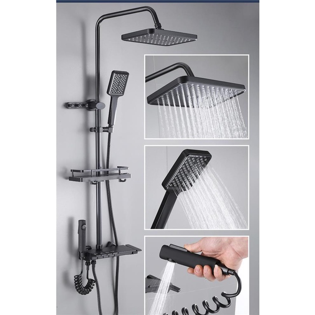 Bộ sen cây tắm đứng nóng lạnh nút nhấn dáng phím đàn NANO XÁM kèm vòi xịt vệ sinh hiện đại, cao cấp- QM.BSC008