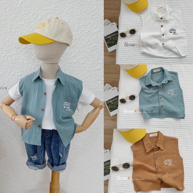 Áo sơ mi đũi Tank Top bé trai-MS58