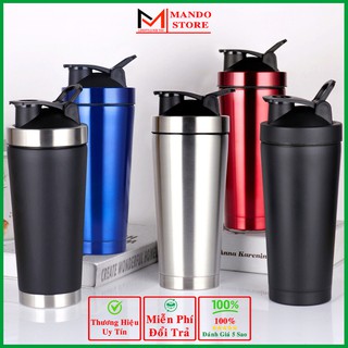 Bình lắc tập gym shaker inox 800ml – chọn màu – bình đựng nước lắc shaker tập thể thao tập yoga tặng kèm bóng lò xo lắc