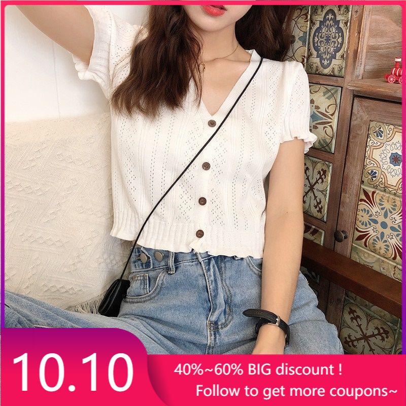 Short Sleeve V-Neck Female T-shirt