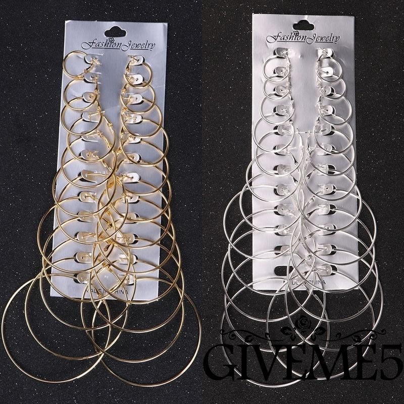 Set 12 đôi bông tai nữ thời trang hình tròn nhiều kích cỡ