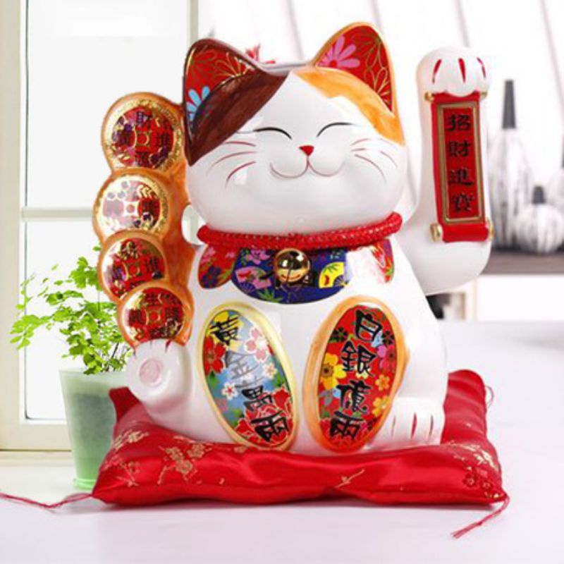 Mèo thần tài TẶNG túi may mắnMèo sứ vẫy khách Maneki neko mèo may mắn Nhật Bản buôn bán