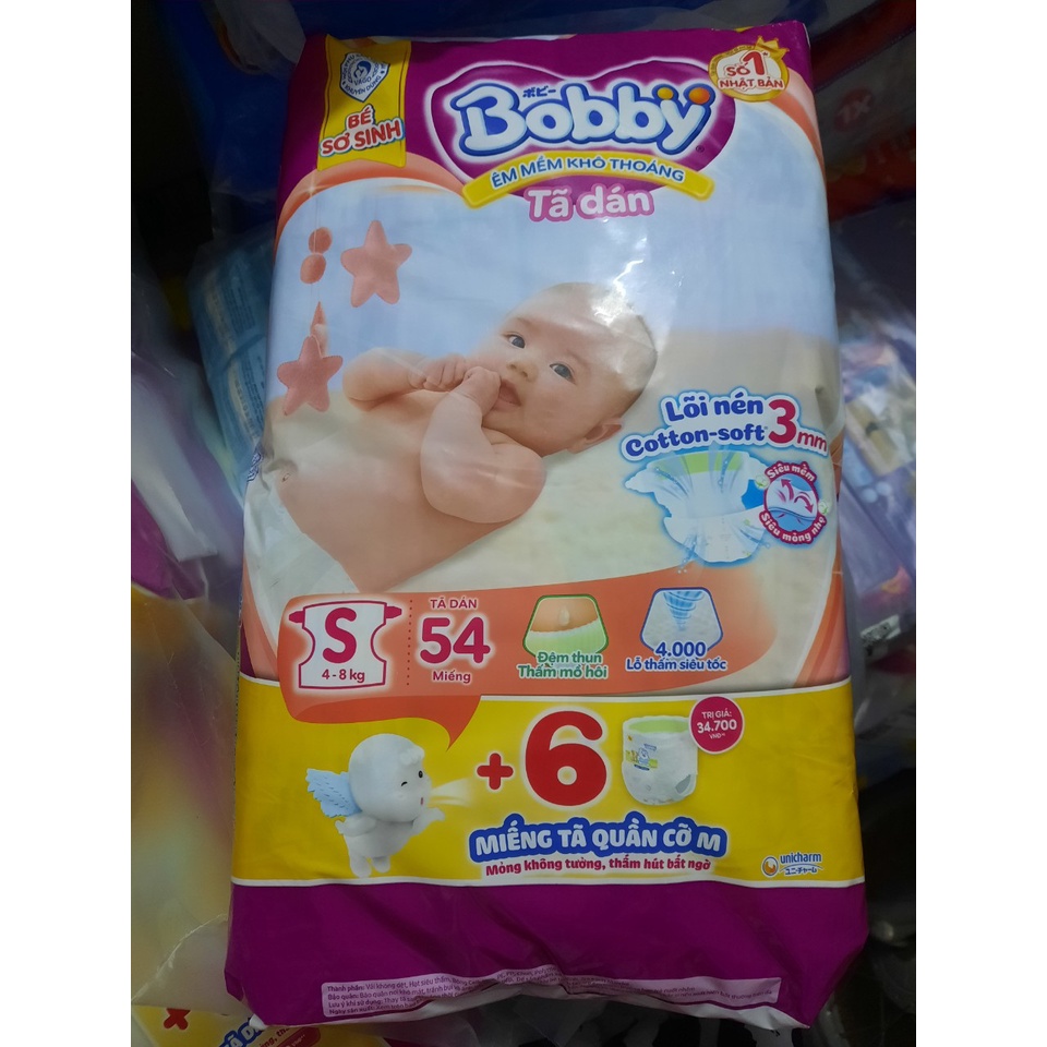 Tả Dán Sơ Sinh Bobby  S80 miếng,bĩm bán bobby sơ sinh S56 miếng mẫu mới dành cho bé 4-8kg