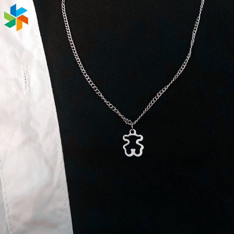 Vòng cổ Inox Mỏng Mặt Hình Gấu Dễ Thương Cho Cặp Đôi JP6