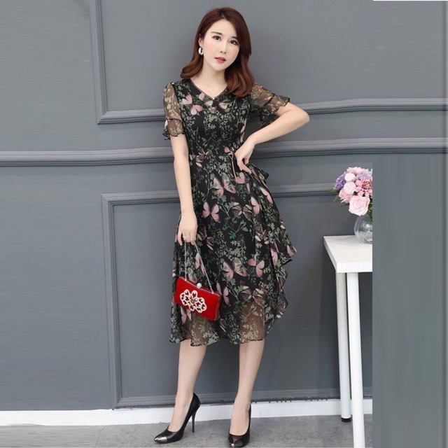 Đầm xoè voan 3D tay loe cao cấp