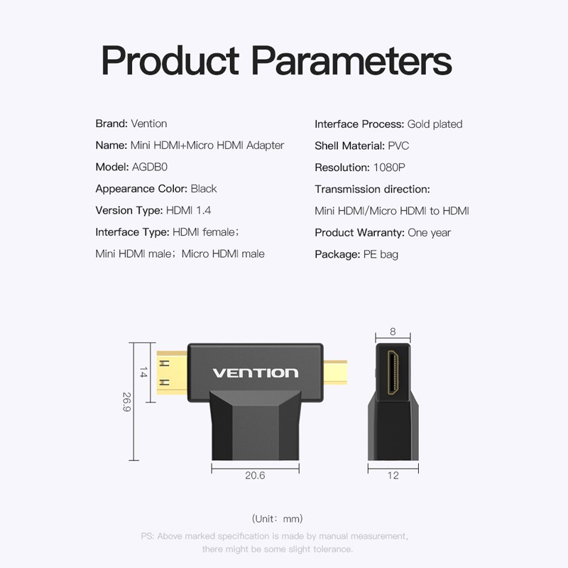 Đầu chuyển đổi HDMI Micro HDMI to HDMI Vention truyền hình ảnh từ máy tính bảng, điện thoại sang màn hình máy tính ,tivi