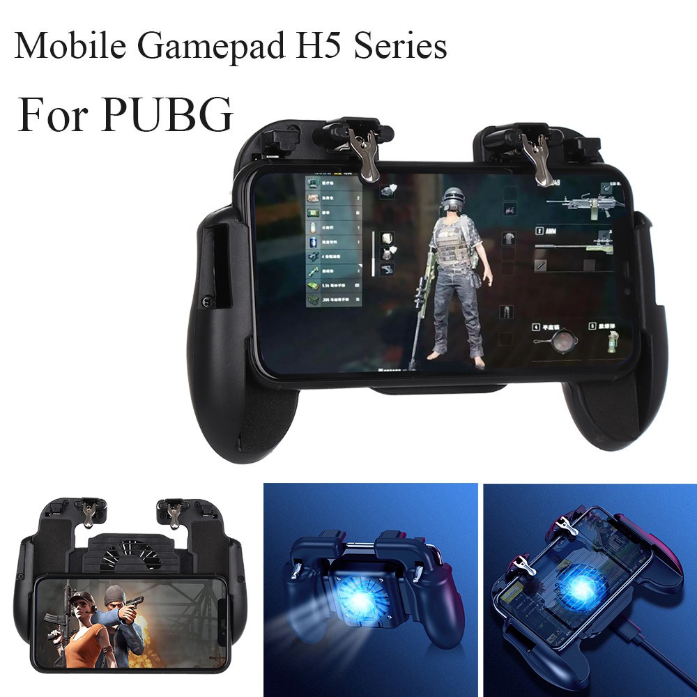 Tay cầm chơi game PUBG có quạt tản nhiệt cho điện thoại, H5 Cooler Fan Game Pad Holder