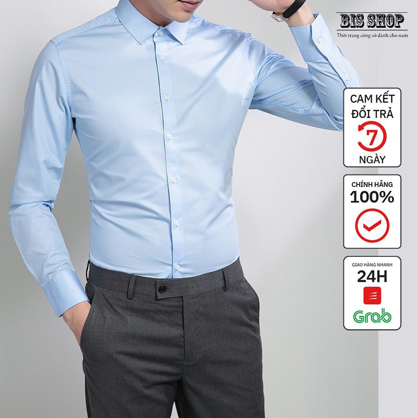 Áo sơ mi nam dài tay dáng ôm sơ cổ bẻ vải lụa thái chống nhăn chống xù