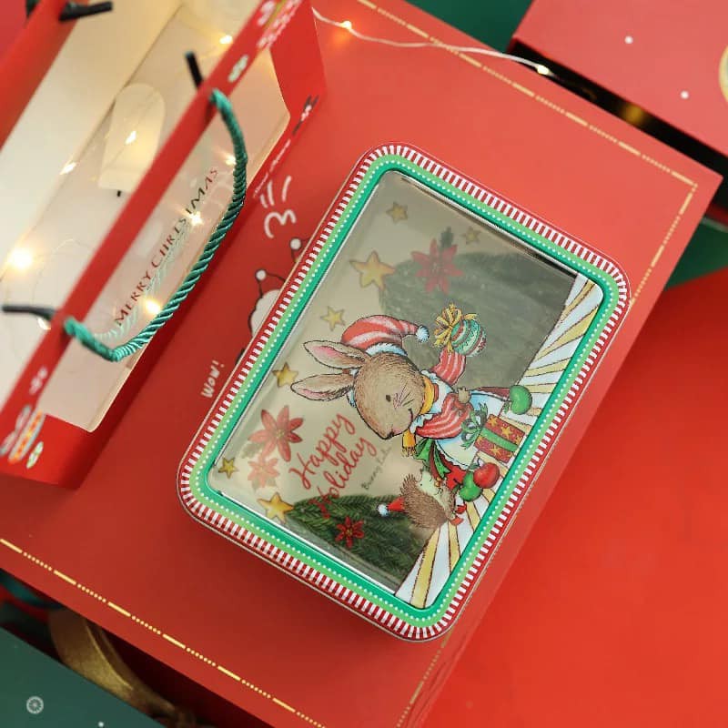 Hộp thiếc noel nắp trong suốt ( con thỏ )