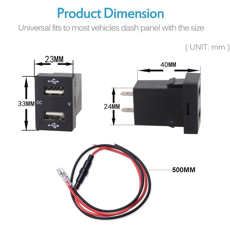 2.1A Bộ sạc ổ cắm USB kép trên ô tô 12-24V LED USB Bộ sạc điện trên ô tô cho Toyota cho điện thoại di động Bộ sạc ô tô D5