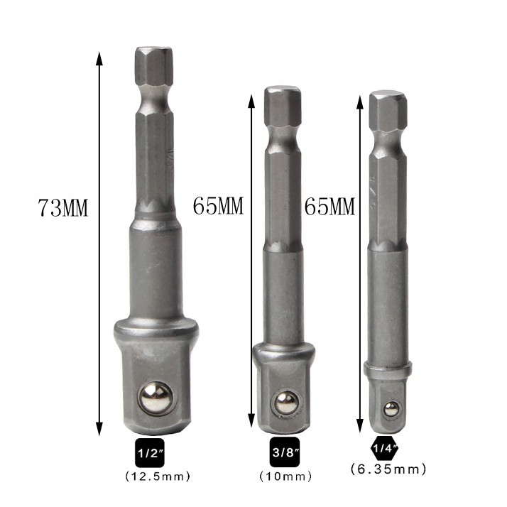 COMBO 3 đầu chuyển đổi thân lục giác sang bulong 1/4, 3/8, 1/2 inch nhiều màu cho tua vít tự động