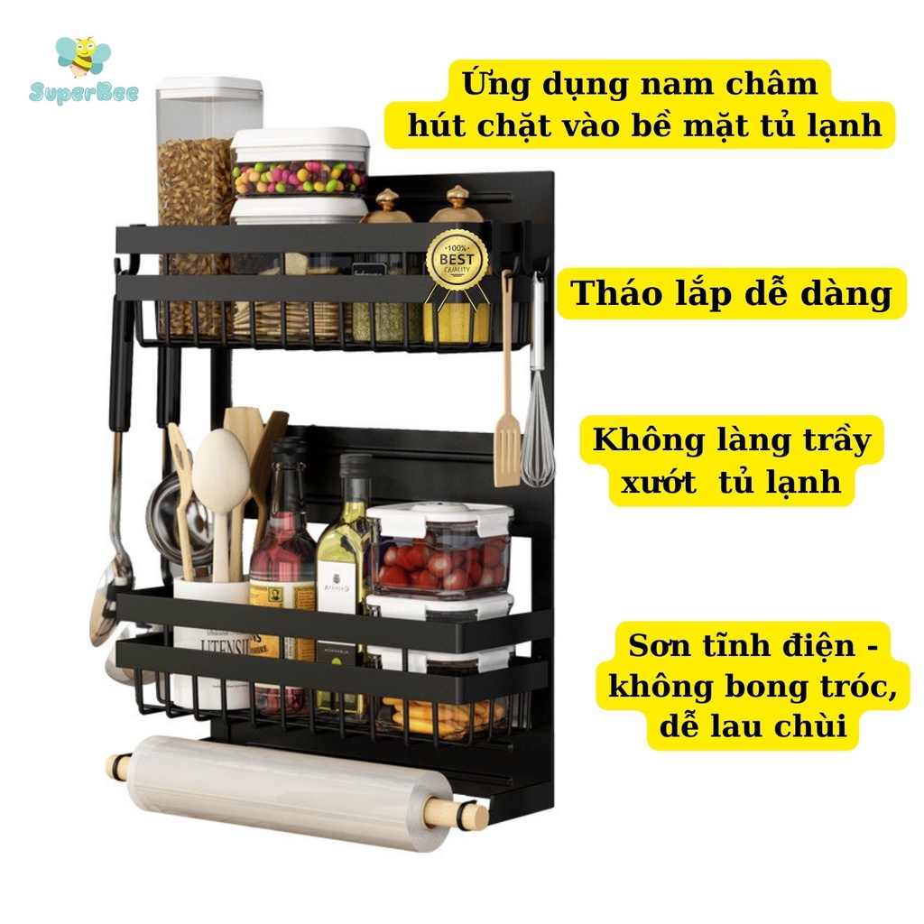 Kệ gia vị đa năng gắn tủ lạnh nhiều tầng , giá đựng gia vị nhà bếp thông minh, giá treo tủ lạnh đa năng