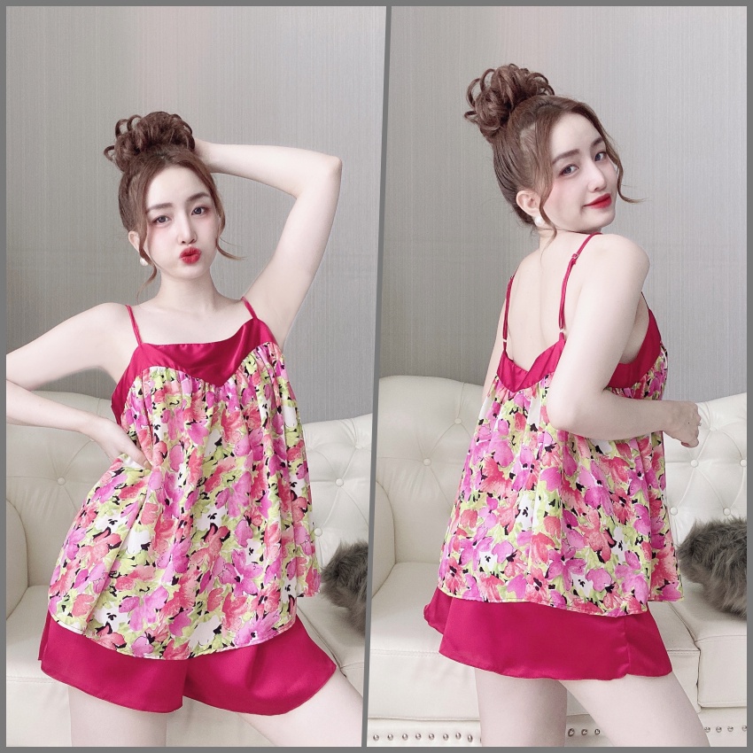 Đồ Ngủ Bigsize &lt;FREE SHIP&gt; Bộ Mango Phối Quần Satin 45-80kg