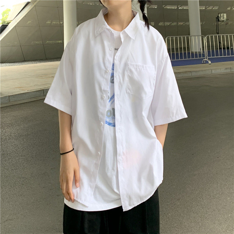Áo Sơ Mi Tay Lửng Dáng Rộng Màu Sắc Đơn Giản Dễ Phối Đồ 19608