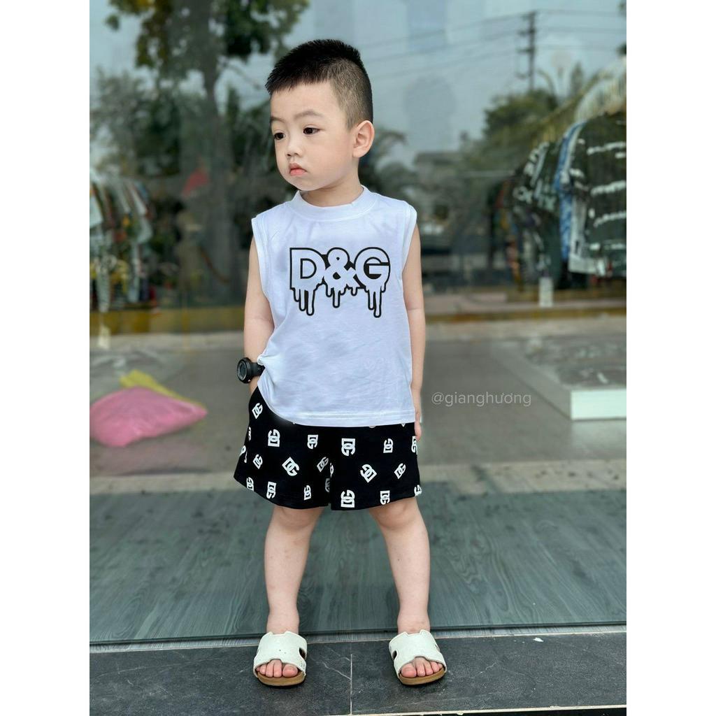 Bộ áo ba lỗ D&amp;G chảy quần cạp họa tiết cho bé trai , set tank top trẻ em unisex form rộng , Kid_genz