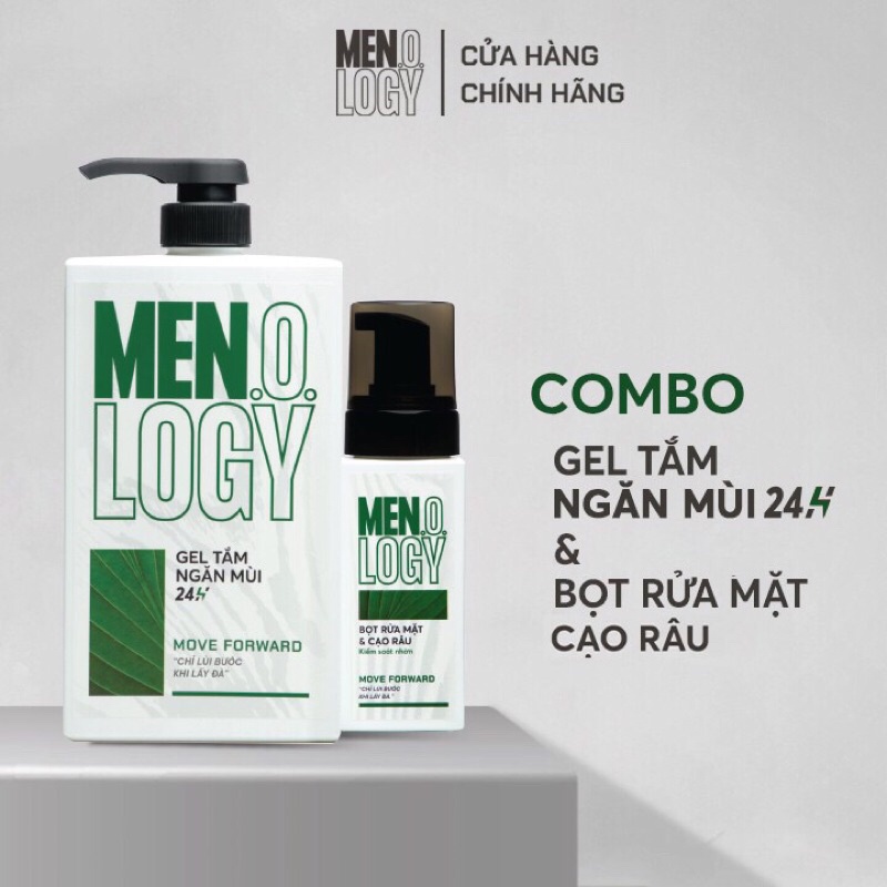 Combo Gel Tắm MEN.O.LOGY Ngăn Mùi 24h Move Forward 630ml + Bọt Rửa Mặt &amp; Cạo Râu MEN.O.LOGY Move Forward 100ml