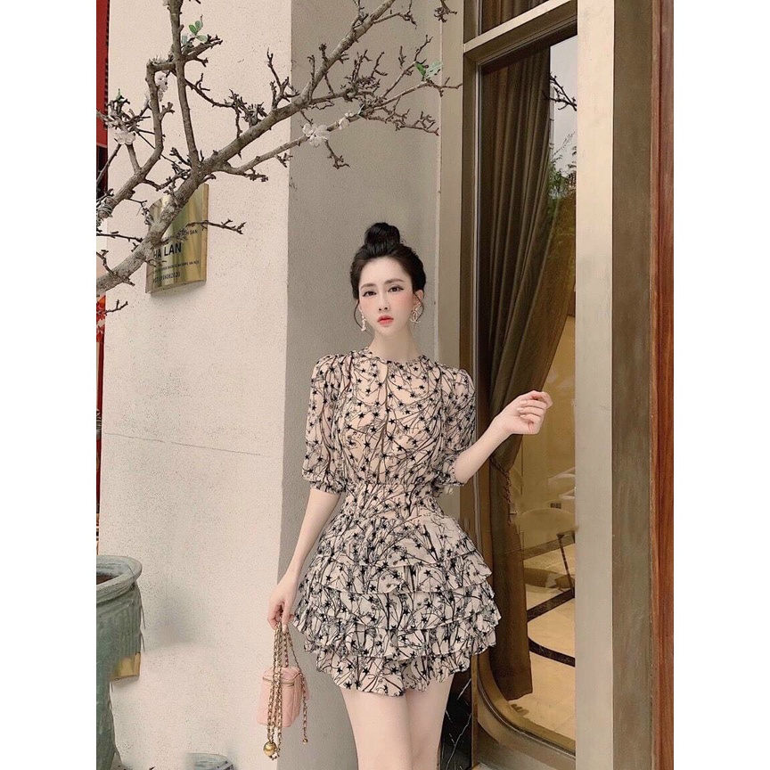 Đầm Váy Nữ Tay Lỡ Cổ Tròn, Xếp Tầng Công Chúa Thời Trang Dự Tiệc Trẻ Trung Sang Trọng