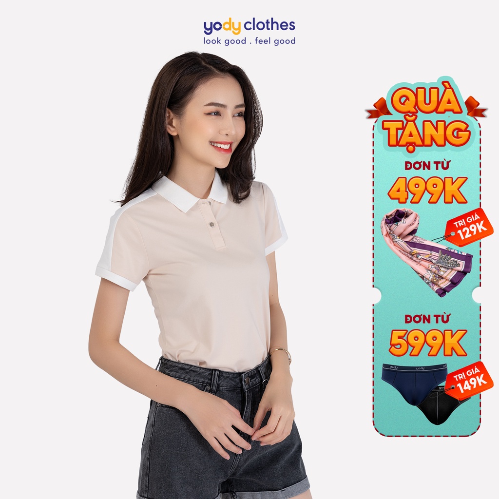 Áo polo nữ YODY phối vai cá tính chất vải mát mẻ thoải mái APN4000