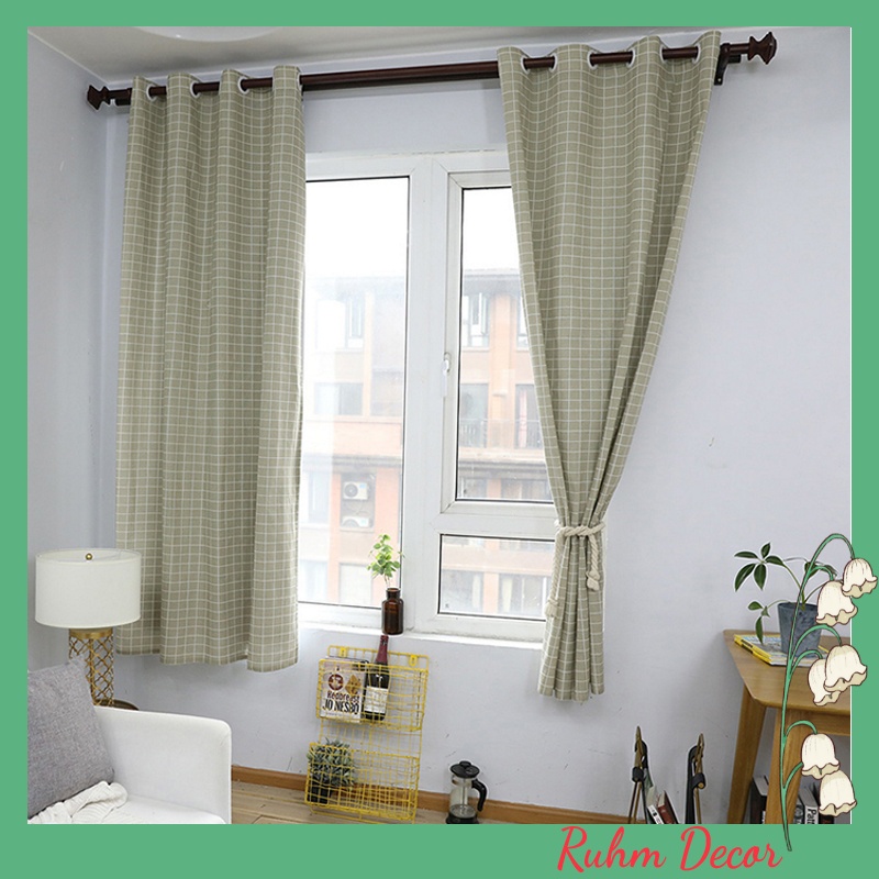Rèm cửa decor trang trí nhà cửa nhiều mẫu mã cực đẹp - họa tiết Caro xám R-D06