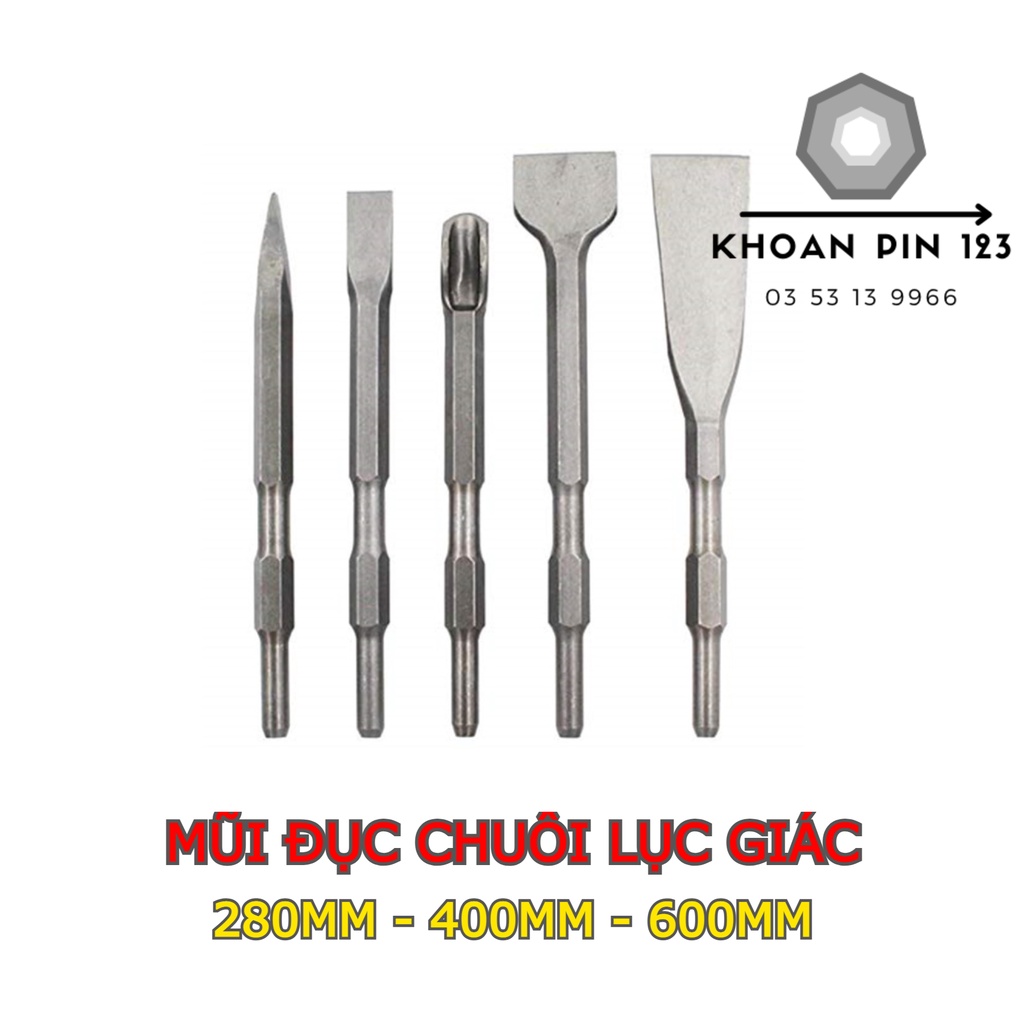 Mũi đục bê tông chuôi lục giác chuyên dụng cho máy khoan đục 0810 siêu cứng, dài đến 60CM