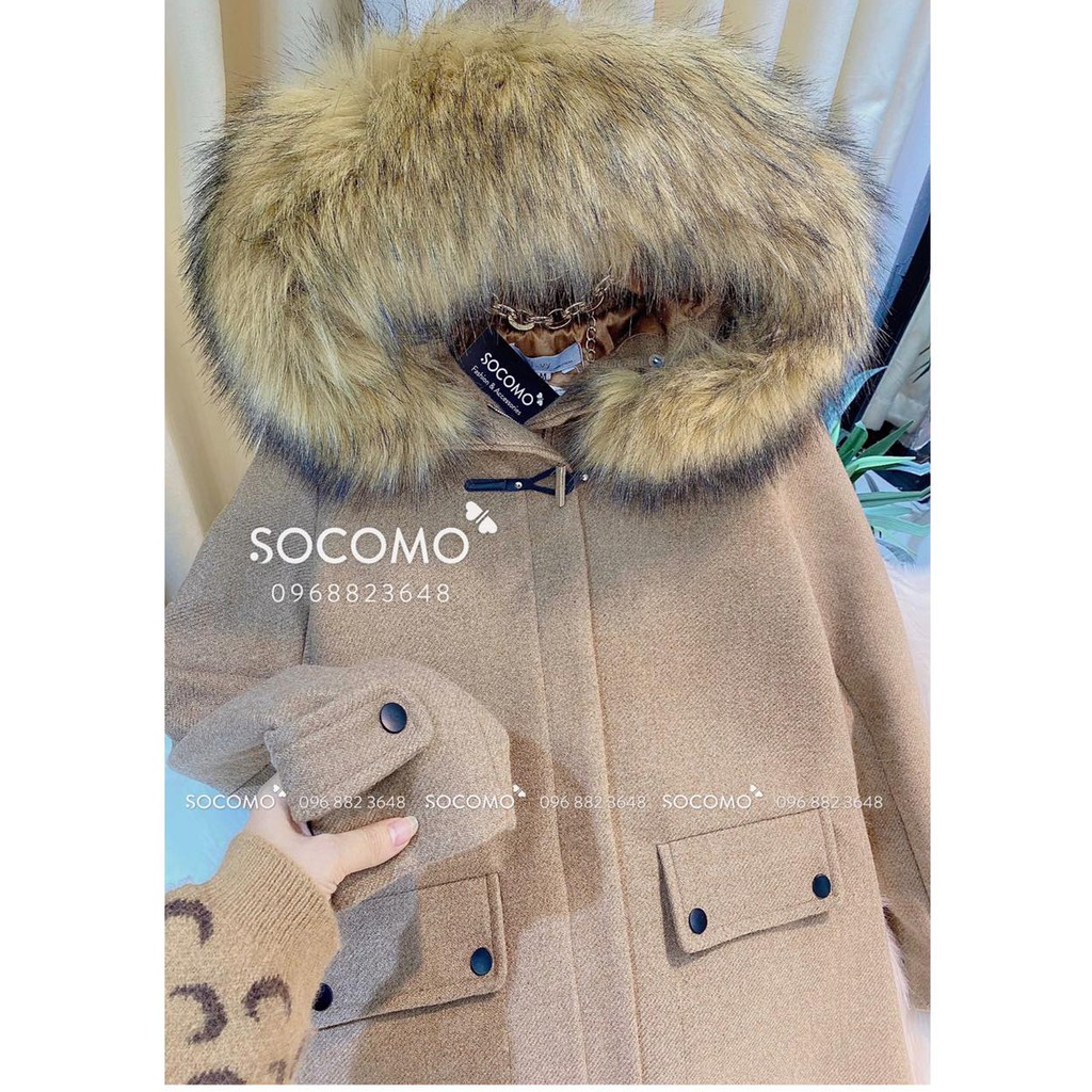 Áo khoác dạ suông cao cấp cổ lông nữ Socomo - Hàng Loại 1, Chất Đẹp - Giá tốt - 100% ảnh Socomo Tự Chụp-Có feedback