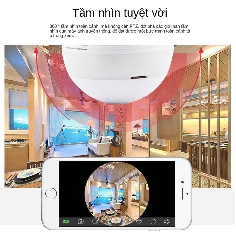 bóng đèn toàn cảnh camera quan sát wifi không dây giám mạng thông minh di động độ nét cao nhà trong