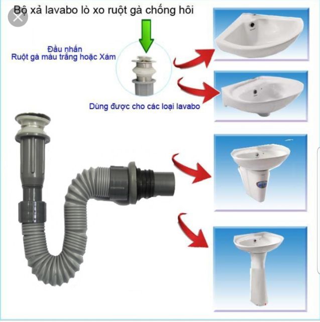 Bộ xả lavabo nhựa, xả ruột gà nhấn