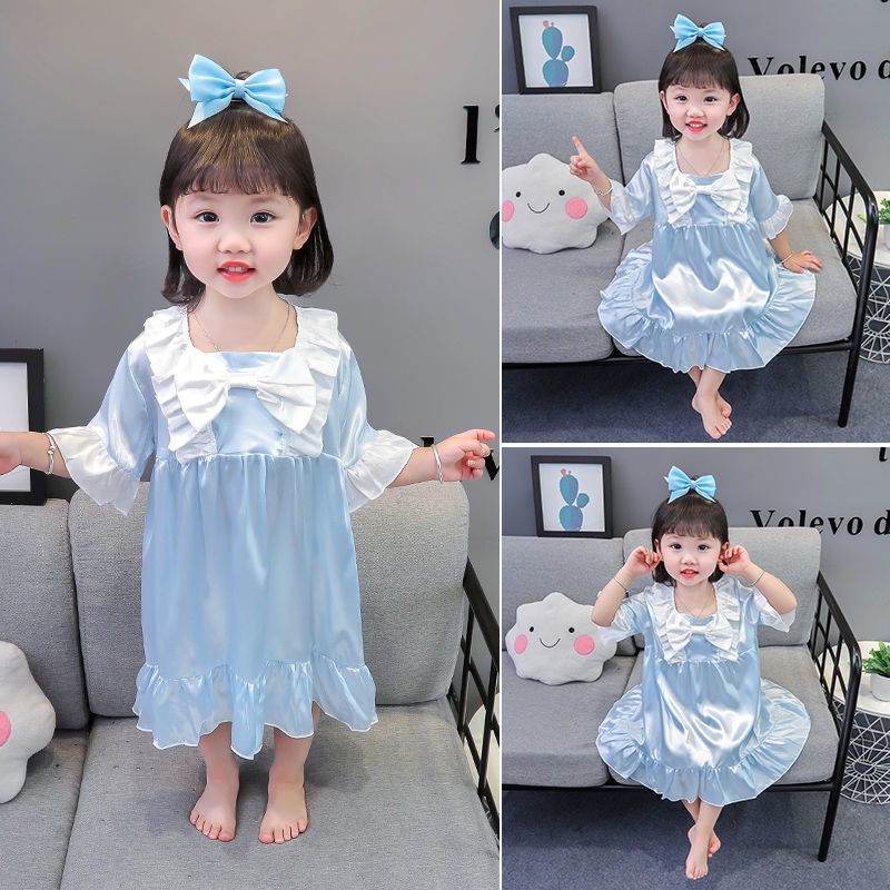 Đầm Ngủ Lụa Một Mảnh Tay Ngắn Dễ Thương Thời Trang Mùa Hè Cho Bé Gái