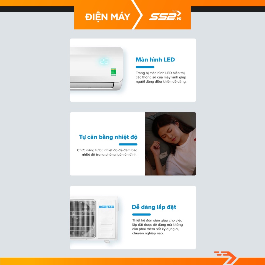 Máy Lạnh Asanzo 1.5 HP S12N66 - Bảo Hành Chính Hãng