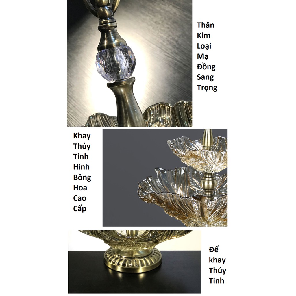 Khay đựng hoa quả thuỷ tinh 2 tầng cao cấp