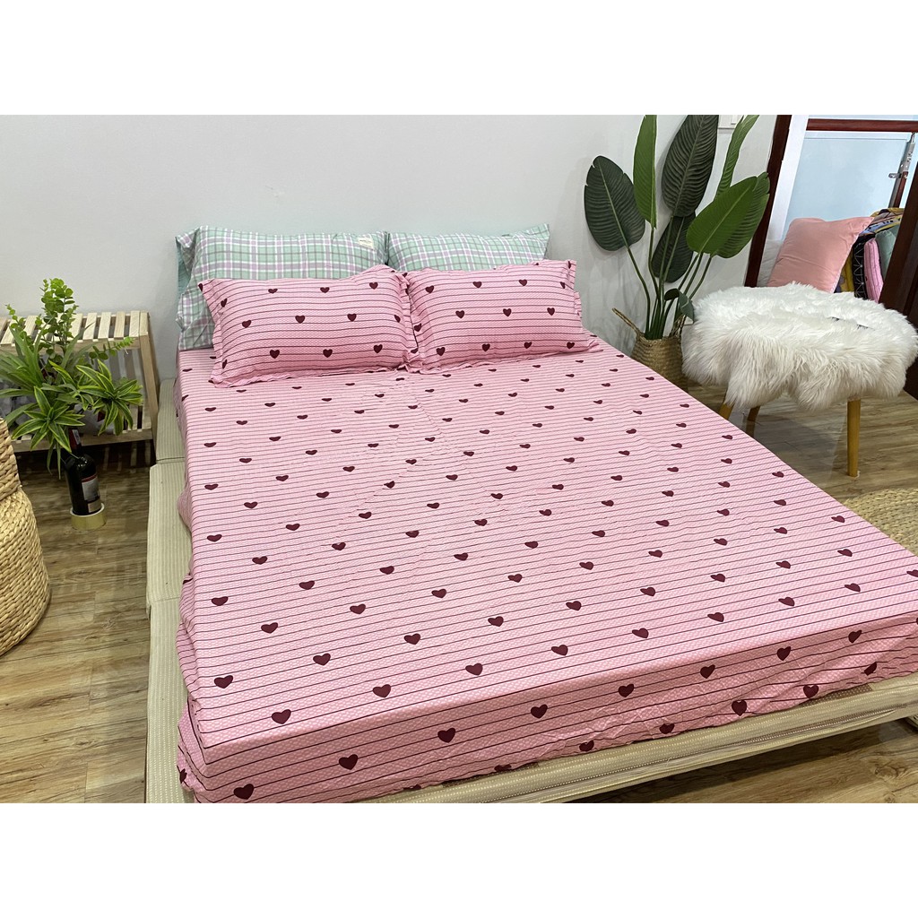 SET GA CHUN VÀ 2 VỎ GỐI NẰM COTTON POLY NGOCANHBEDDING HOT NHẤT HÈ 2021 MẪU TIM HỒNG