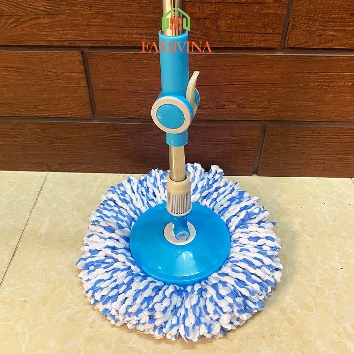 Cây lau nhà tự vắt thông minh 360 độ inox chất lượng không rỉ chắc chắn tiện lợi mâm nhựạ tròn kèm bông lau siêu thấm