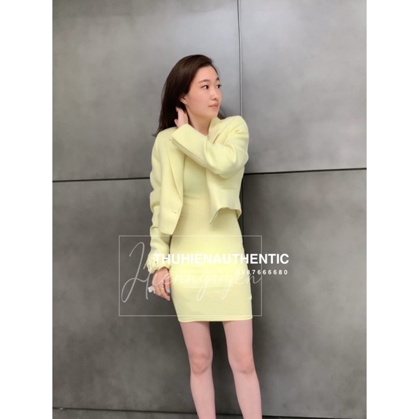 Váy body tay bèo lớn màu vàng nhạt ZARA chính hãng