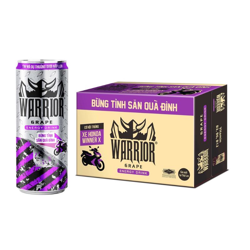 Now ship - Thùng 24 chai nước tăng lực Warrior nho thái chai 330 ml