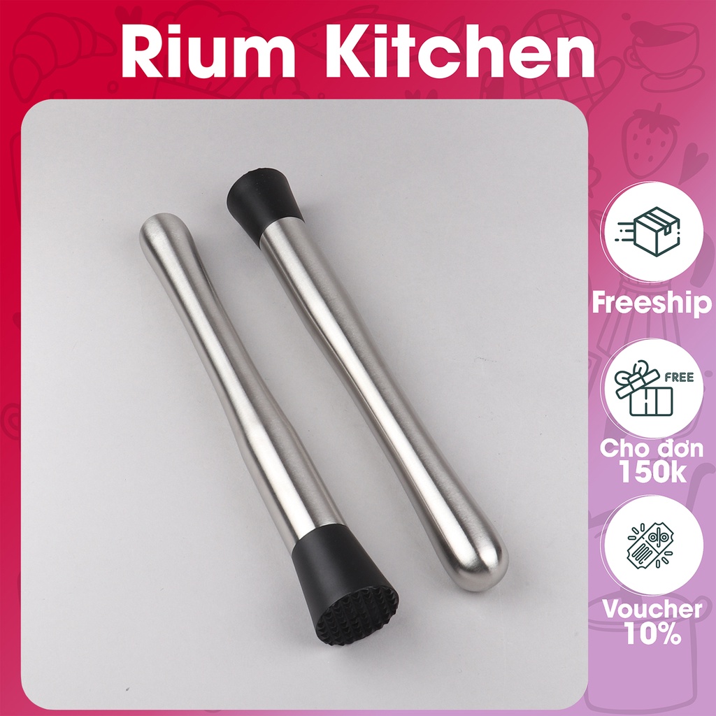 Cây dầm pha chế inox Bam House kích thước 25cm đầu cao su cao cấp CDP01 – Dụng cụ nhà bếp