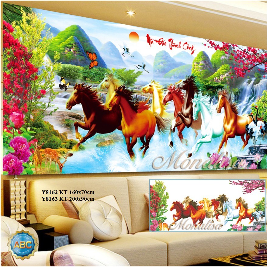 Tranh đính đá mã đáo thành công KT:160x70cm,200x90cm. Tranh gắn đá tự làm.